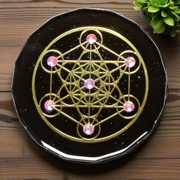 Metatrons Cube Crystal and Brass Orgonite Grid - Picture 3 of 3